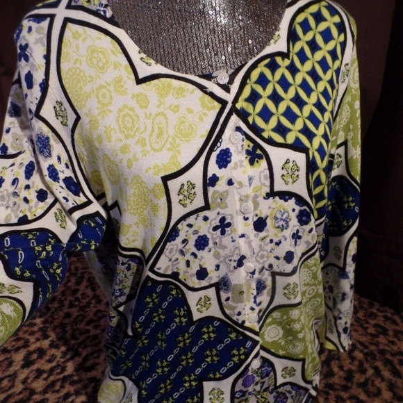 💚Joseph Spring White Blue Green Button Front Cardigan Knit Sweater S Paisley - Picture 8 of 10